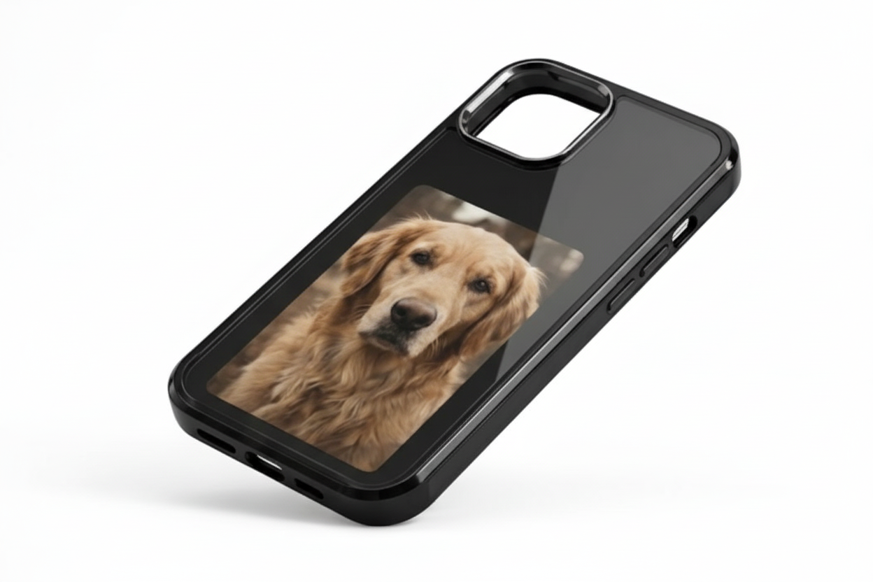 Black phone case with pure white background